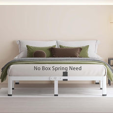 MAF 10 Inch Queen Size Bed Frame White with Round Corner Legs Mattress Slide Stopper No Box Spring Needed Heavy Duty Metal Platform Bed Frames Under-Bed Storage Space, 3000 LBS Steel Slats Support