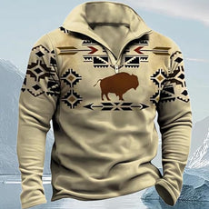Western Sweatshirts for Men Aztec Cowboy Vintage Graphic Fleece Hoodie Mens Quarter Zip Pullover Country Jacket