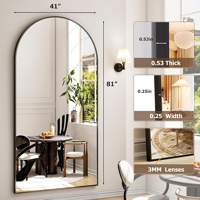 41"x81" Extra Large Arched Full Length Mirror - Leaning Mirror Arch Wall-Mounted Mirrors - Aluminum Alloy Frame Modern Simple Home Decor - for Living Room Bedroom Cloakroom