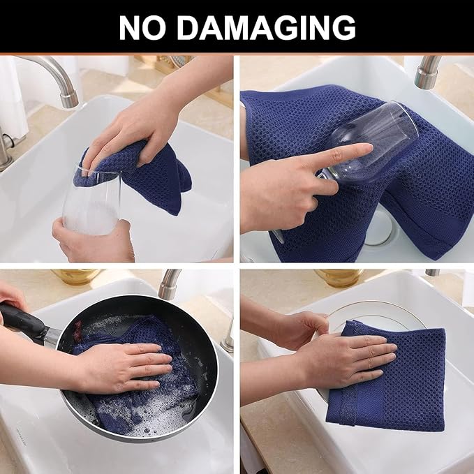 Homaxy Kitchen Towels and Dishcloths Set, 12 x 12 and 13 x 28 Inches, Set of 8 100% Cotton Waffle Weave Kitchen Towels, Super Soft and Absorbent Dish Cloths, Navy Blue