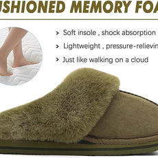 KuaiLu Womens Fluff Dual Memory Foam Slippers Ladies Cozy Arch Support Warm Scuff Slippers Slip on Comfy Winter House Shoes with Non-Slip Indoor Outdoor Hard Sole