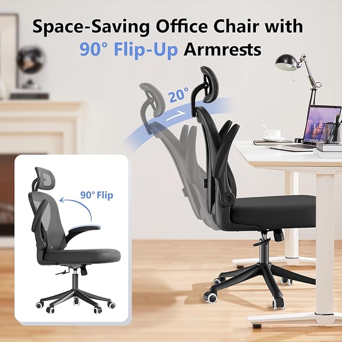 Ergonomic Office Chair M903, Computer Desk Chair with Wheels, High Back Mesh Office Chair with Adjustable Lumbar Support, Headrest, Flip-Up Armrests, Black