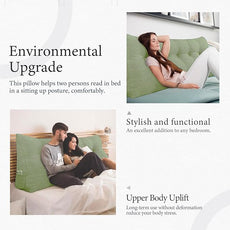 11 lbs Thickened Headboard Pillow Wedge Pillow Headboard Reading Pillow Bed for Comfortable Backrest Reading Triangular Pillow with Side Pocket for Sitting in Bed Cotton Linen Green Queen