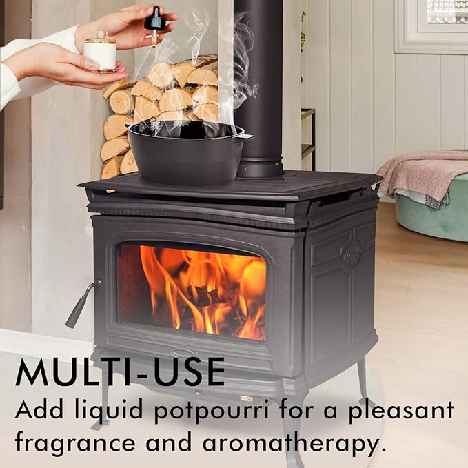 INNO STAGE Wood Stove Steamer, Cast Iron Humidifier for Stove, Home Indoor Decorative, Matte Black Finish, Rust Resistant, Lattice Top, 2.5 Quart Capacity, Patented