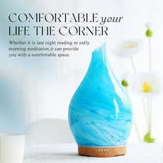 Porseme 280ml Essential Oil Diffuser Glass Color Changing Aroma Air Diffusers Aromatherapy Ultrasonic Cool Mist Humidifier 7 Running Hours Waterless Auto-off for Sleeping, Yoga, Office, Spa(Blue Wave)