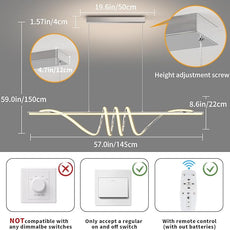 Modern Pendant Light Kitchen Island 57in Dimmable Hanging Lamp 3000k-6000K Adjustable Warm/Nautral/White with Remote Control, Dining Room Light Fixture Chrome Silver