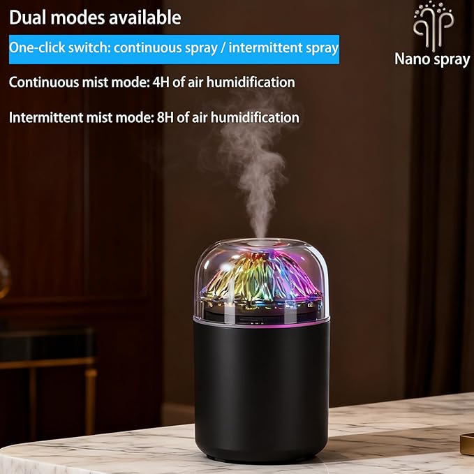 Small Humidifier-Car humidifiers with colored lights, USB Personal Desktop Humidifier for Baby Bedroom Office Home,2 Mist Modes,Whisper-Quiet Operation