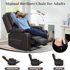 3 Seater Recliner Sofa Set with 2-Tier Cushion, 3+1 Pieces in Living Room, 3 Seater Reclining Couch Leather with Removable Console, 1 Oversize Recliner Chair Sofa Seat