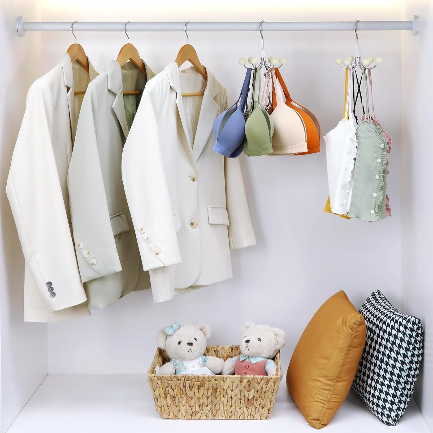 TOPIA HANGER Hoodie Hangers with 6 Wood Balls, 360°Swivel Purse Hanger, Scarf Hanger, Closet Hooks, Handbag Organizer, Bra Hanger, Accessory Organizers for Scarf, Tanktop, Hat, Hoodie CT56W