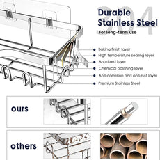 Shower Caddy Adhesive Shower Organizer 7-Pack, Rustproof Stainless Steel Bathroom Shelves, Large Capacity No-Drill Rack Storage Accessories with Soap Dish Toothbrush Holder Hooks (Silver)