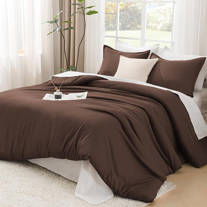 Litanika Comforter Set, Lightweight Solid Bedding Comforter Set, Fluffy Down Alternative Bed Set, Brown, Oversized King