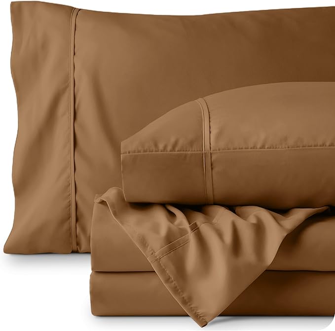 Bare Home King Sheet Set - Luxury 1800 Ultra-Soft Microfiber King Bed Sheets - Double Brushed - Deep Pockets - Easy Fit - 4 Piece Set - Bedding Sheets & Pillowcases (King, Caramel) BareHome