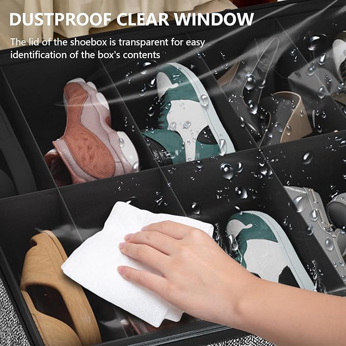 homyfort Under Bed Shoe Storage Organizer for Closet Fits 24 Pairs-Sturdy Underbed Shoe Storage Box Bins,Set of 2 (Linen-like Black)