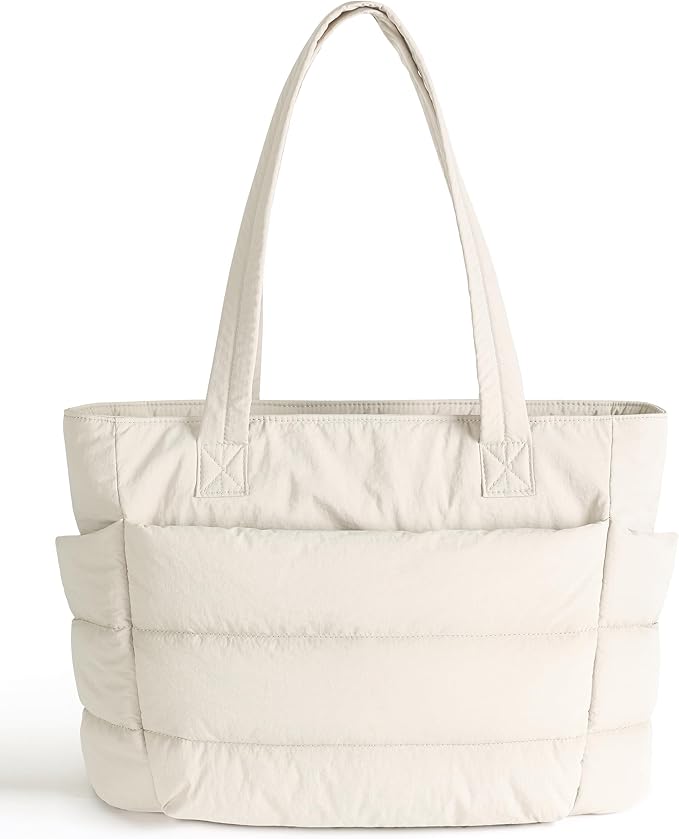 Puffer Tote Bag for Women, Cute Quilted Carryall with Zippered Compartments Shoulder Bag Handbag for Work, Travel, Gym