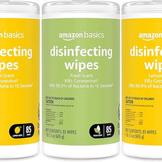 Amazon Basics Disinfecting Wipes, Lemon & Fresh Scent, Sanitizes/Cleans/Disinfects/Deodorizes, 255 Count (3 Packs of 85)