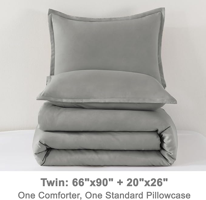 Litanika Comforter Set, Lightweight Solid Bedding Comforter Set, Fluffy Down Alternative Bed Set, Midium Grey, Twin/Twin XL