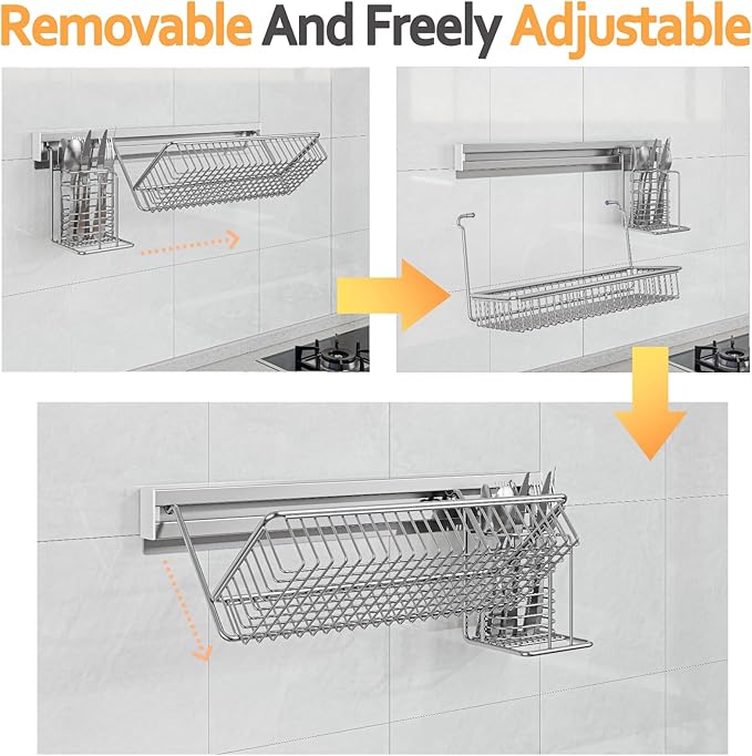 MINGLING Stainless Steel Shower Caddy, 41 cm Wall Back Crossbar Rustproof Shelves with 2 Long Tail Hook Clip, Large Capacity Bathroom Organizers and Storage