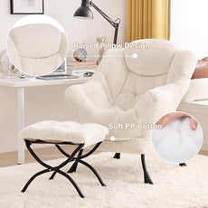 Tiita Lazy Chair with Ottoman, Modern Large Accent Lounge Armchair, Comfy Leisure Sofa Reading Chair with Footrest for Bedroom, Living Room, Dorm Rooms, Garden and Courtyard, Plush Beige