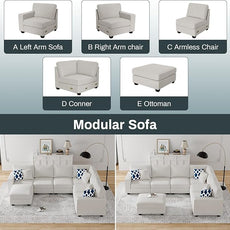 Legend Vansen Modular Sectional Sofa U Shaped Couch with Ottoman Modern Reversible Corner Sectional Couch for Living Room (Cream, U Shaped Sofa-2)