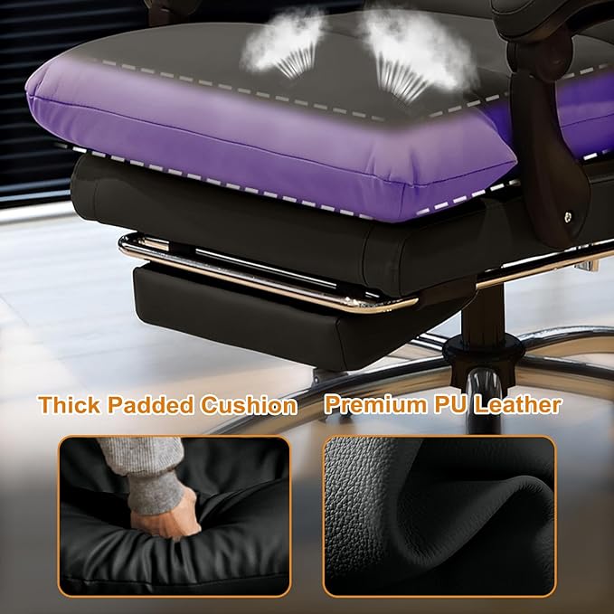 Office Chair with Soft Cushion High Back Gaming Chair Executive Desk Chair with Leg Rest Ergonomic Leather Computer Chair for Home Office