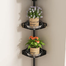 Corner Shower Caddy Tension Pole, 3 Tiers Rotating Shower Organizer for Bathroom Shelf Bathtub, Adjustable Standing Shower Rack Bathroom Accessories, Easily Assemble, 34-124 Inch Height，Black