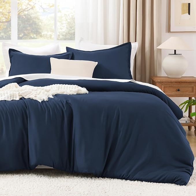 Litanika Comforter Set, Lightweight Solid Bedding Comforter Set, Fluffy Down Alternative Bed Set, Navy Blue, Queen