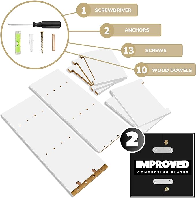 Sorbus 5 Tier Wall Shelf Unit with Hooks, Vertical Column Utility Shelving for Home Decor and Storage Organizer, Wall-Mounted Floating Shelves for Bathroom Storage, Bedroom (2 Pack)