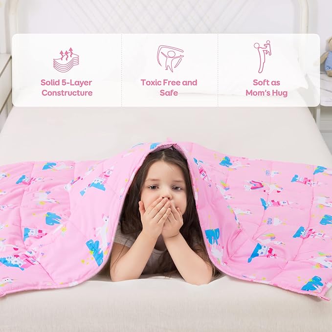 Kivik 5lbs Weighted Blanket, Breathable Small Heavy Throw Blankets, Sleeping & Calming for Bed Couch Home School, Machine Washable, Cooling Soft Microfiber, 36x48 Inches, Pink Unicorn