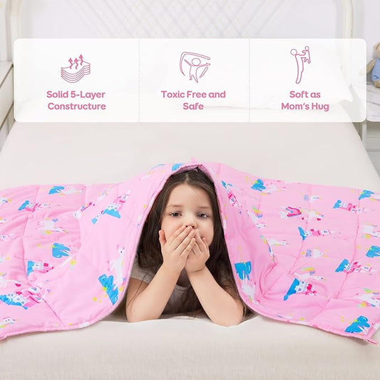 Kivik 5lbs Weighted Blanket, Breathable Small Heavy Throw Blankets, Sleeping & Calming for Bed Couch Home School, Machine Washable, Cooling Soft Microfiber, 36x48 Inches, Pink Unicorn