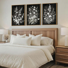 BINCUE Framed Black and White Floral Wall Art Set of 3 Botanical Wall Decor Flower Painting for Living Room Bedroom Office 16x24 Inches