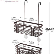 SWTYMIKI Shower Caddy Hanging Organizer - Over the Door Shower Caddy with Soap Holder, 11 Hooks, 2 Installation Ways, Stainless Steel Rustproof Bathroom Organizer, Bronze