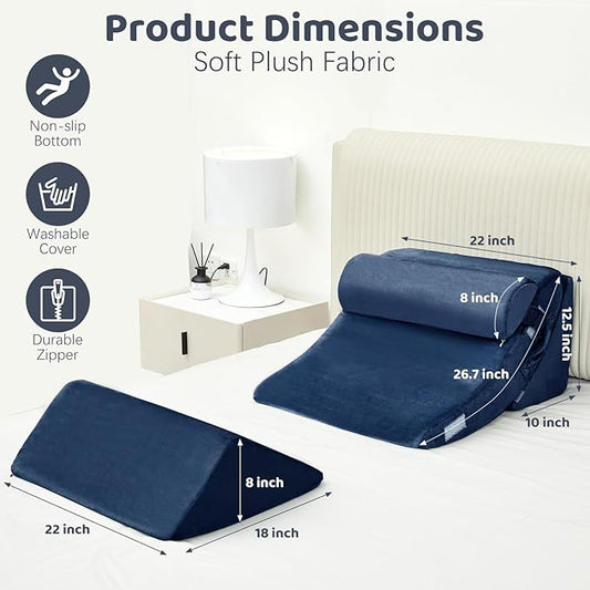 4pcs Wedge Pillow Set for After Surgery，Upright Pillows for Sitting in Bed,Foam Wedge for Back Pain Relief and Leg Pain，Pillow Wedge for Acid Reflux Relief and Anti-snoring