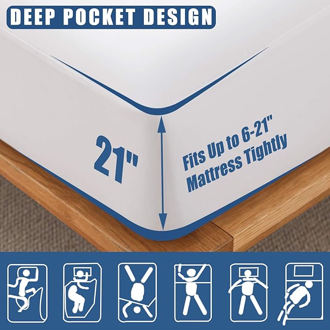 Waterproof Mattress Protector Queen Size, 2 Pack Breathable Mattress Cover, Fitted Deep Pocket Mattress Pad Cover Stretches up to 21 Inches, Soft Noiseless Bed Cover
