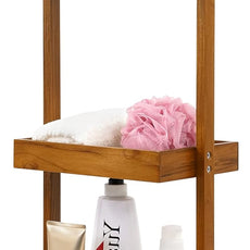 Utoplike Teak Shower Caddy Shelf, Standing Shower Organizer for Bathroom Corner, Wooden Freestanding Racks Storage for Inside Shower, Bath, Office, Stand Up 3 Tier Kitchen Desktop Organization