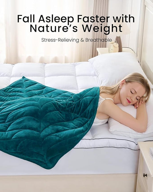 Weighted Lap Blanket 5 lbs 23"×29", Luxury Soft Small Weighted Lap Pad for Adults,Portable Travel Leaf Weighted Throw Blanket for Relaxation, All-Season Use and Machine Washable Light Green