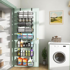 9-Tier Over The Door Pantry Organizer, Pantry Storage and Organization, Black Metal Hanging Spice Rack Seasoning Shelves Door, Wall Mount for Home & Kitchen, Laundry Room Bathroom Organization