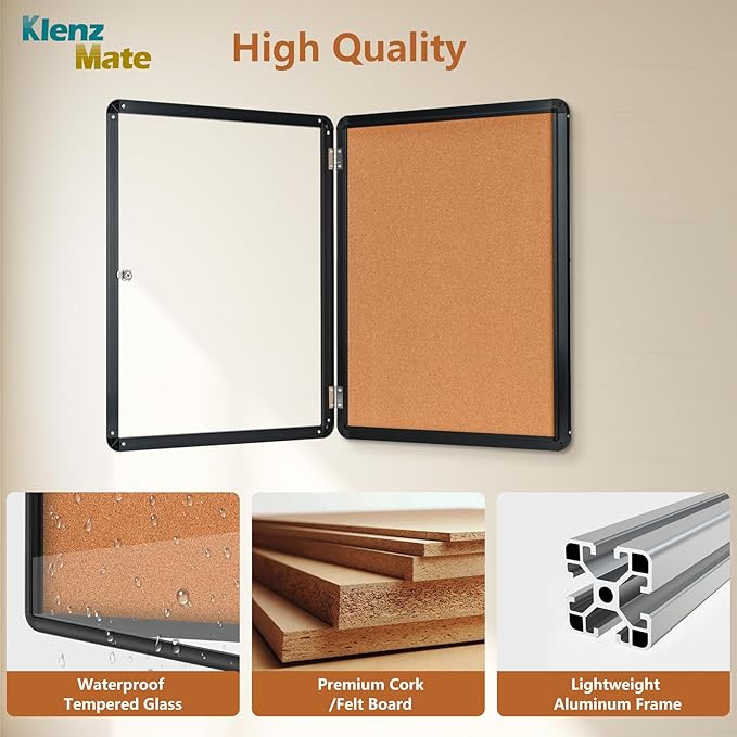 26"x20" Enclosed Cork Bulletin Board Tamper-Proof Dispaly Case,Aluminium Frame,Shatter Resistant Lockable Bulletin Board with Clear Acrylic Door for School,Office,Mall,Community,Hospital