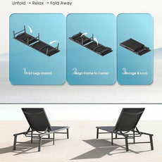 Ciokea Upgraded Aluminum Outdoor Lounge Chair - No Assembly Needed, Foldable Patio Chaise Lounge with 5 Adjustable Positions, Reinforced Frame for Extra Durability, Pool Beach Lounge Chair,Black