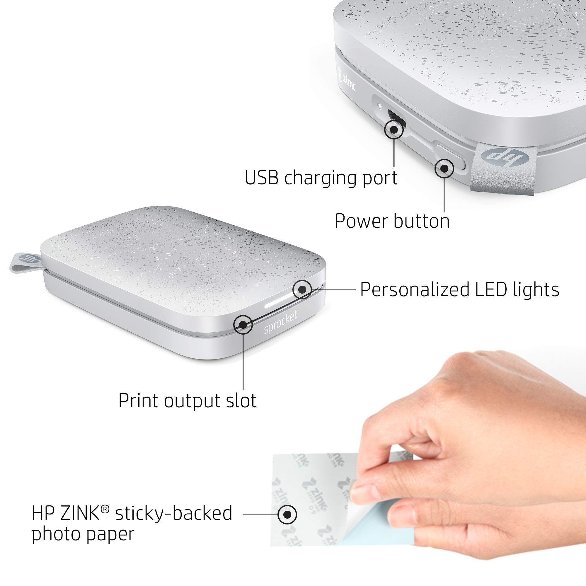 HP Sprocket Portable 2x3 Instant Photo Printer (Lilac) Print Pictures on Zink Sticky-Backed Paper from Your iOS & Android Device.