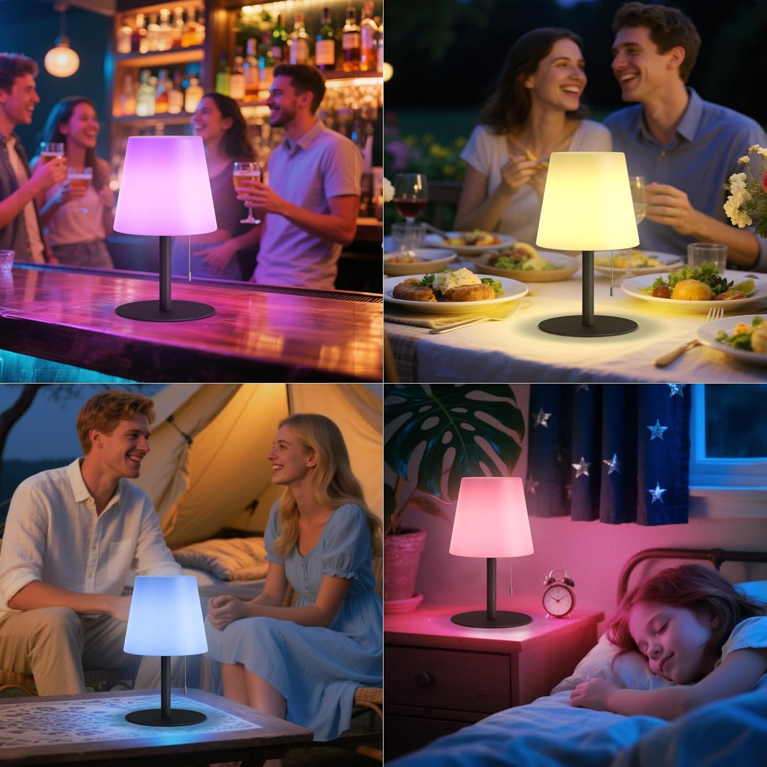 uuffoo Shower Lamp Waterproof Shower Light Warm White & RGB Dimmable Rechargeable Table Lamp Cordless Night Light for Bathroom, Dining Room, Patio H9.8in, D6.3in (Black)
