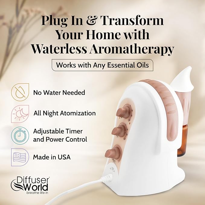 1000 Sq Ft Waterless Diffuser for Essential Oils, Made in USA Bronze Waterless Aroma Atomizer for Large Room Fragrance, Home Scent Machine, Air Aromatherapy Holiday