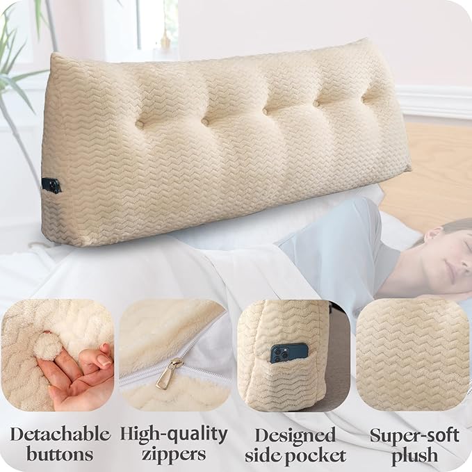 Large Bolster Triangular Headboard Wedge Backrest Positioning Support Bed Rest Reading Pillows Headboard Wedge Pillows for Day Bed with Removable Cover