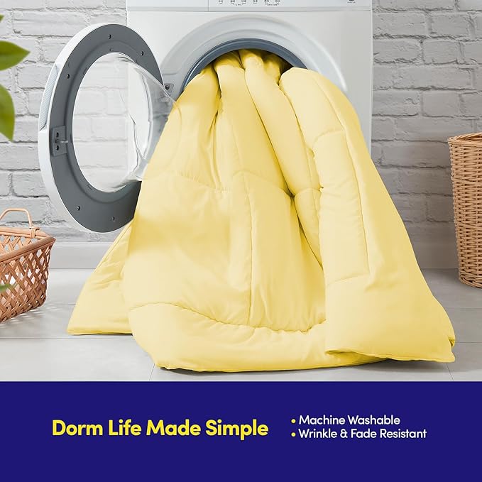 Dorm Room Essentials College Bedding Comforter Set 5 Piece Twin Size Bed in a Bag for College Students Boys and Girls, Twin, Yellow