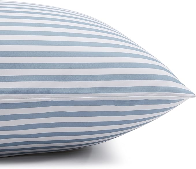 Amazon Basics Lightweight Super Soft Easy Care Microfiber 4 Piece Bed Sheet Set With 14-inch Deep Pockets - Queen, Dusty Blue Pinstripe,Printed AmazonBasics