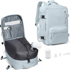 Vacuum Compression Backpack, Travel Vacuum Backpack with Electric Vacpack Pump, Flight Approved Carry On Personal Item Suitcase Luggage for Men Women, Light Blue