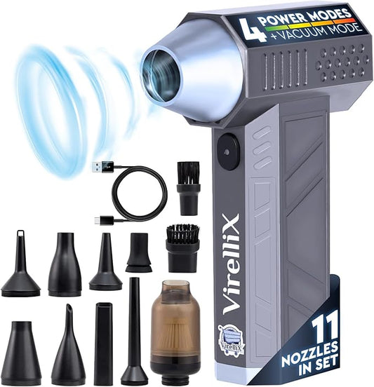 2in1 Electric Air Duster&Vacuum Cleaner - 150,000 RPM Compressed Air Duster with 4 Modes, Portable Air Blower & Rechargeable, Mini Blower for Computer, Keyboard, Electronics (Aircraft-Grade Aluminum)