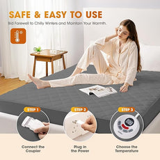 Heated Mattress Pad Queen Size,Dual Controller Electric Mattress Pad with Preheat Functions,Bed Warmer with 12 Heat Settings & 1-12 Hours Auto Shut Off,Machine Washable(60