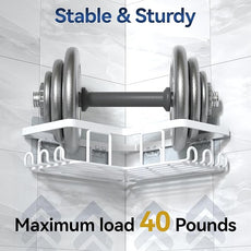 YASONIC Corner Adhesive Shower Caddy, with Soap Holder and 12 Hooks, Rustproof Stainless Steel Bathroom Organizer, No Drilling Wall Mounted Rack, White, 3-Pack