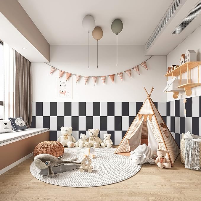 YLL Peel and Stick Upholstered Headboard - White 3D Anti-Collision Wall Padding Pack of 10 Panels - Soundproof Wall-Mounted Headboard