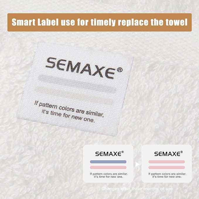 SEMAXE White Bath Towel Set, 100% Cotton Bathroom Towels with Hanging Loops, Luxury 8 Piece Towel Set Include 2 Bath Towels, 2 Hand Towels, 4 Washcloths